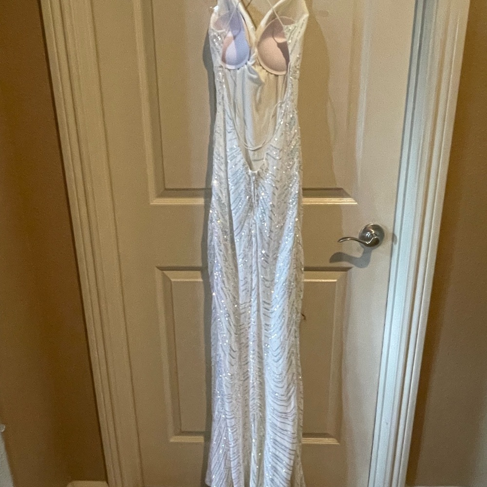 Long white sequined formal dress